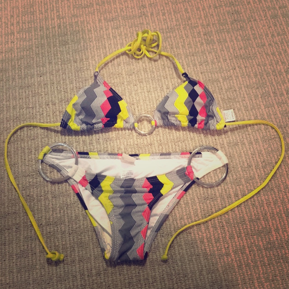 L-space bikini zig zag pink yellow black gray xs